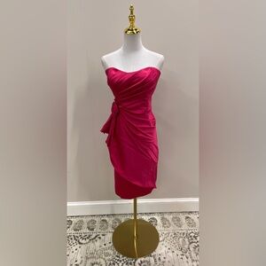 Pink Asymmetrical Ruched Strapless Cocktail Dress